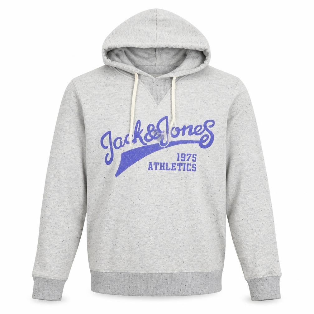 Jack & Jones Mens Grey Pullover Hoodie M Graphic Print Athletic