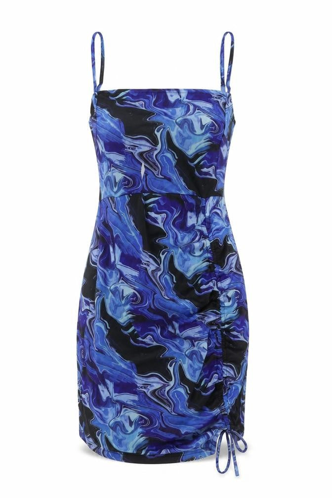 Naanaa Womens Blue Size 8 Bodycon Mini Dress Ruched Strappy Clubwear