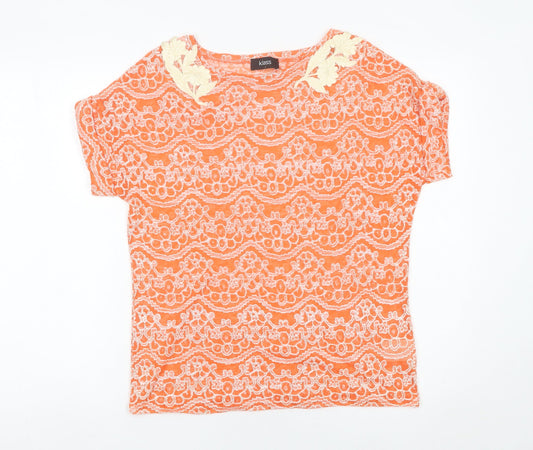 Klass Women’s Orange Lace Floral Short Sleeve T-Shirt Size L