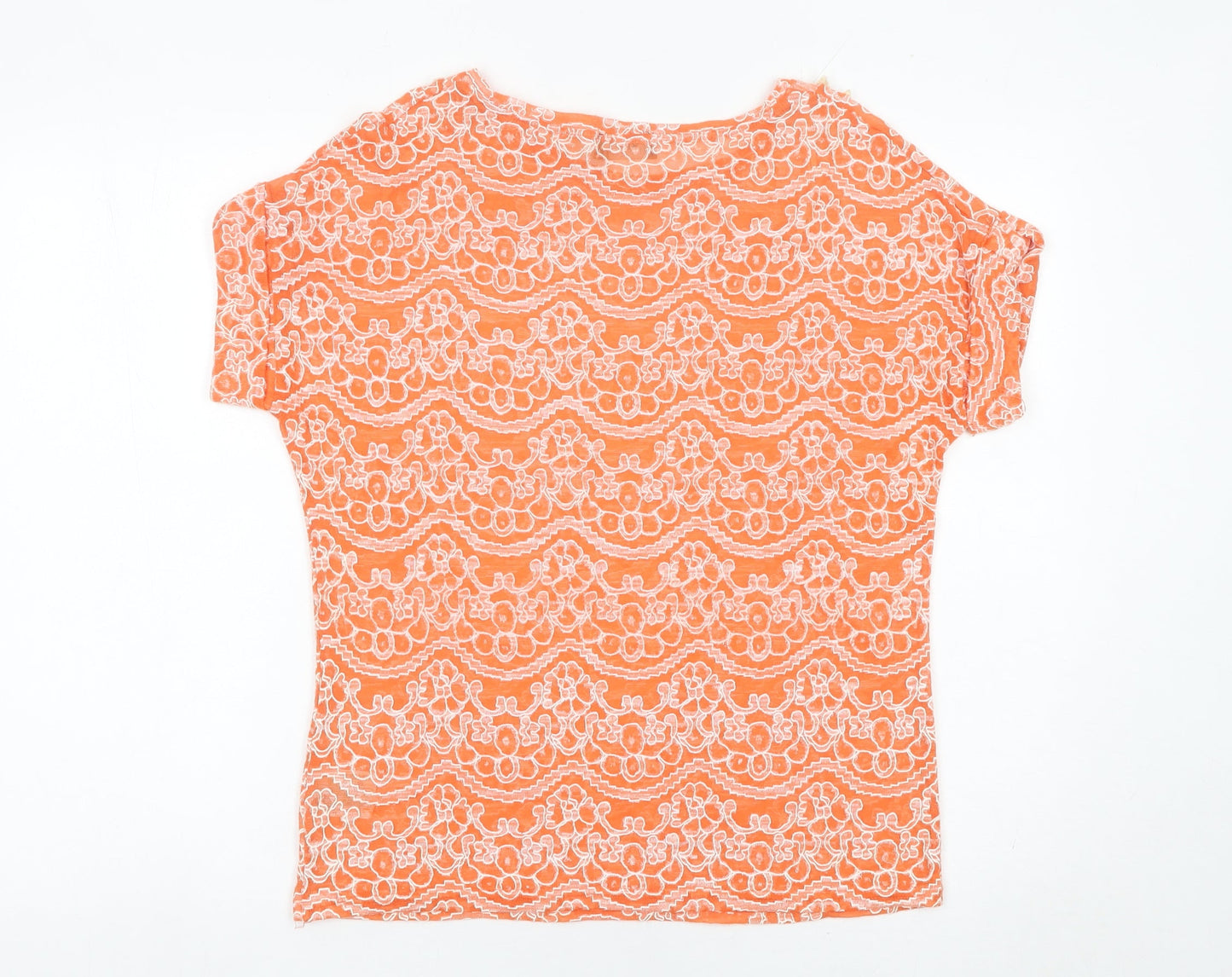 Klass Women’s Orange Lace Floral Short Sleeve T-Shirt Size L
