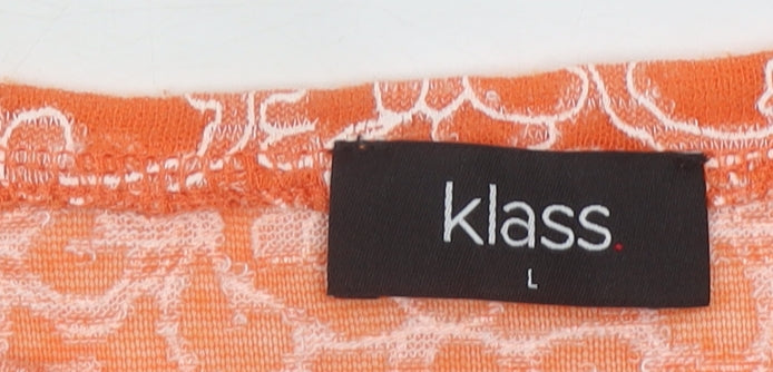 Klass Women’s Orange Lace Floral Short Sleeve T-Shirt Size L