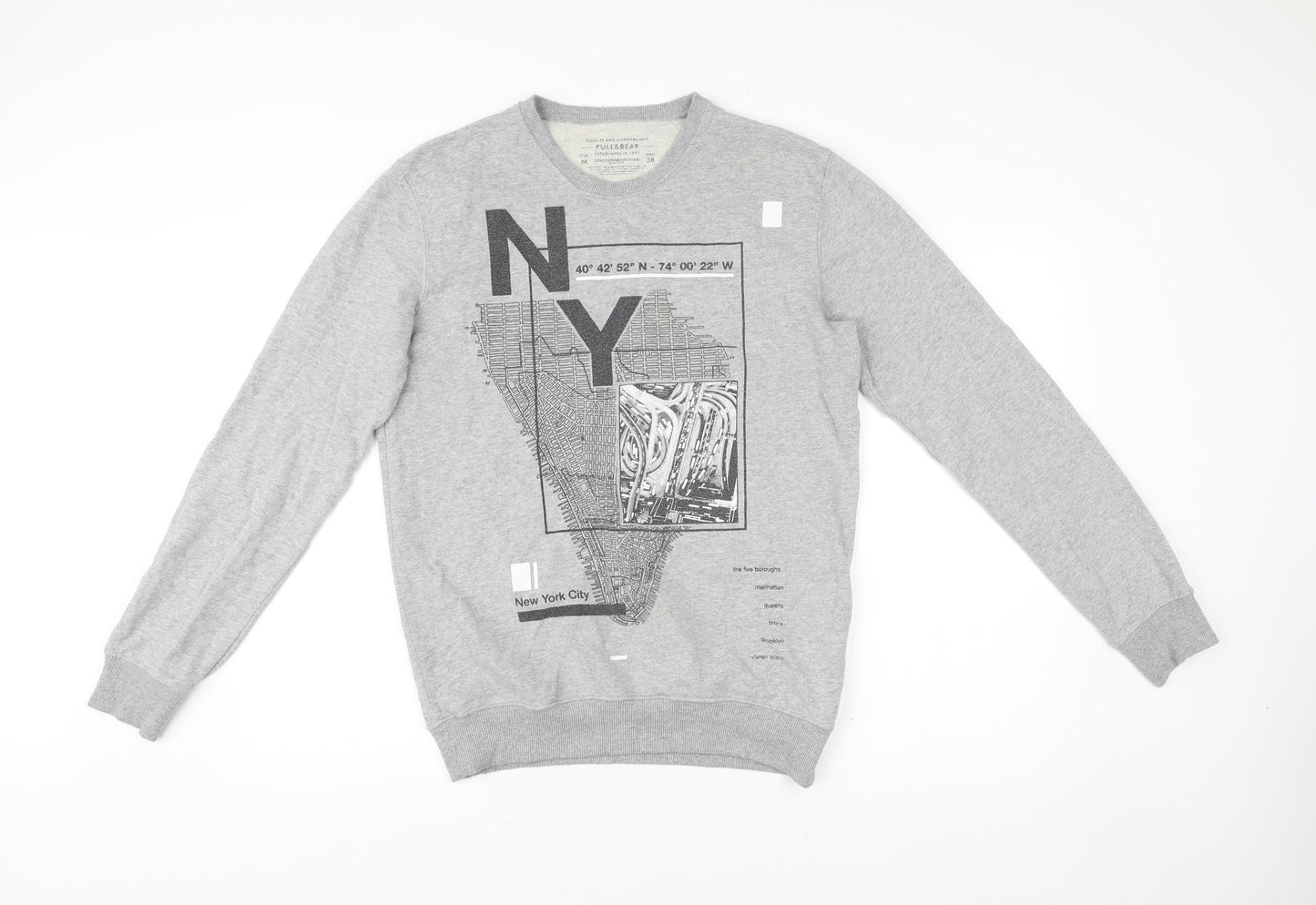 Pull&Bear Men's Grey Graphic NY Sweatshirt Size M Regular Fit