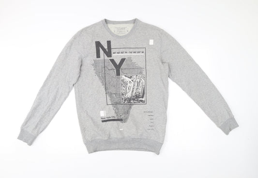 Pull&Bear Men's Grey Graphic NY Sweatshirt Size M Regular Fit