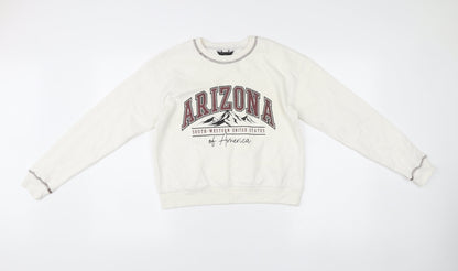 Additional front view of New Look girls’ white arizona sweatshirt age 12-13 graphic pullover