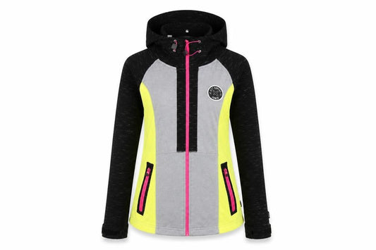 Bench Womens Small Hoodie Black Grey Yellow Full Zip Activewear