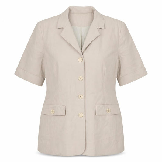 New Look Women’s Beige Short Sleeve Blazer UK 12 Buttoned Workwear