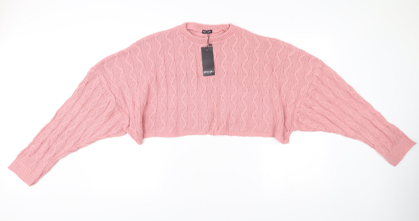 Nasty Gal Womens Pink Cable Knit Pullover Jumper Size 14