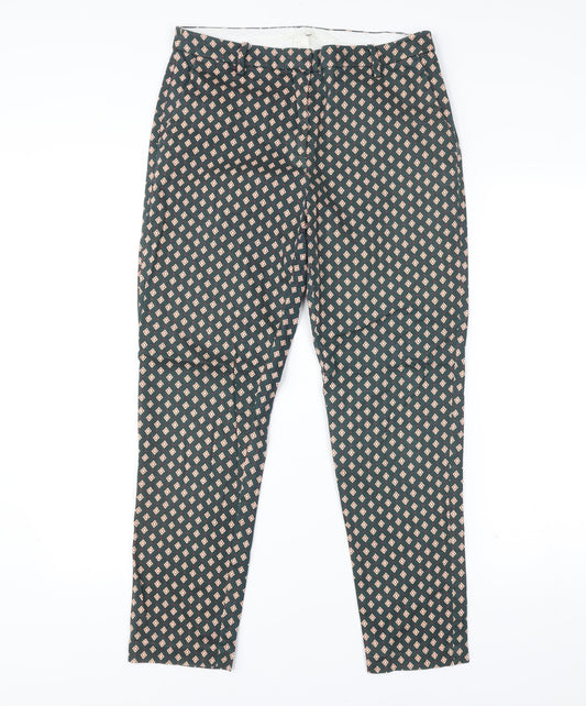 H&M Women’s Green Geometric Slim Chino Trousers Size 10