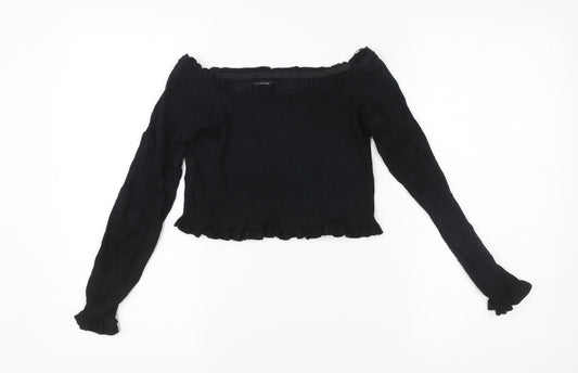 Threadbare Womens Black Size 10 Tall Cropped Off Shoulder Blouse