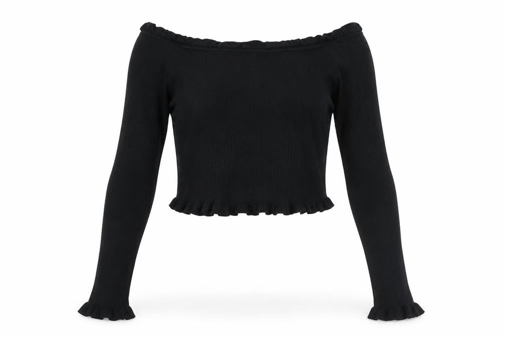 Threadbare Womens Black Size 10 Tall Cropped Off Shoulder Blouse