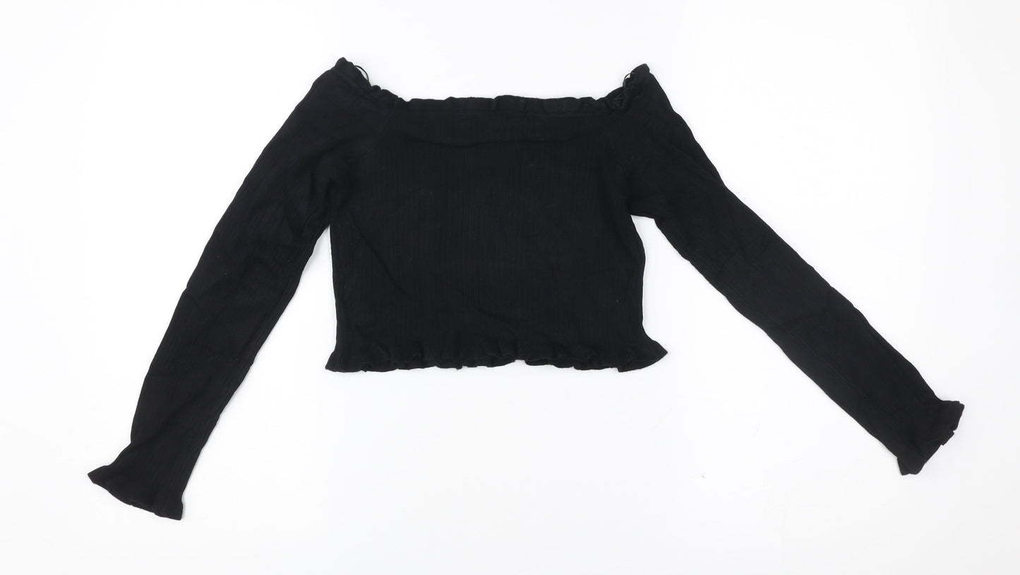 Threadbare Womens Black Size 10 Tall Cropped Off Shoulder Blouse