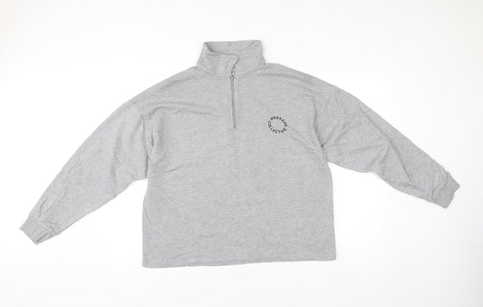 ASOS DESIGN Women Grey Size 8 Pullover Sweatshirt 1/4 Zip Logo