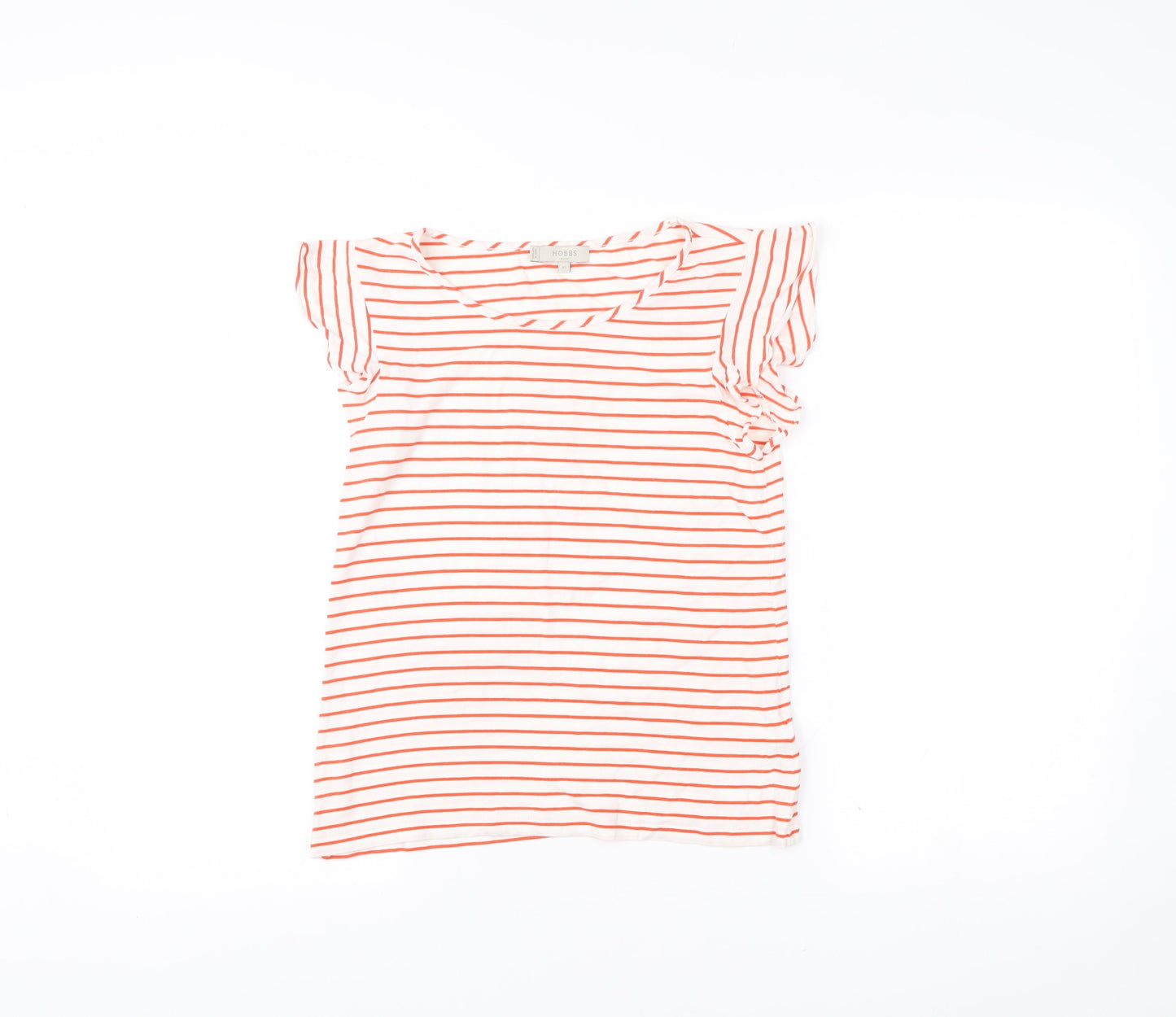 Hobbs Women’s White Orange Striped T-Shirt XS Scoop Neck