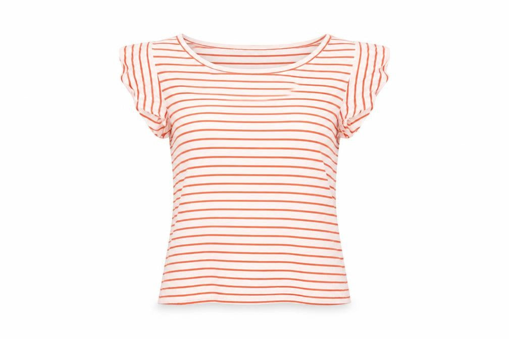 Hobbs Women’s White Orange Striped T-Shirt XS Scoop Neck
