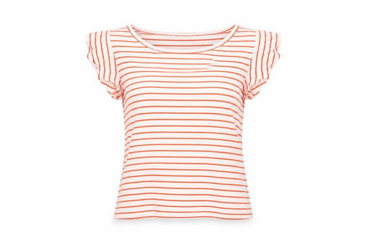 Hobbs Women’s White Orange Striped T-Shirt XS Scoop Neck