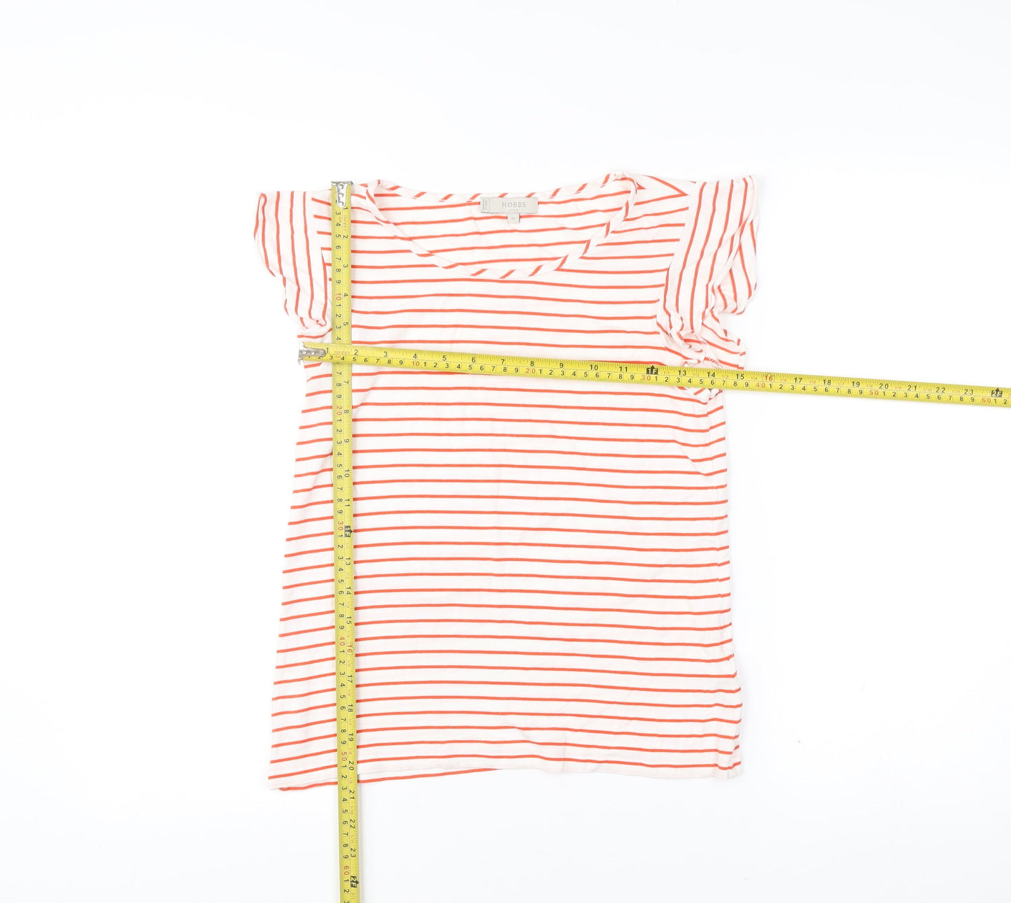 Hobbs Women’s White Orange Striped T-Shirt XS Scoop Neck