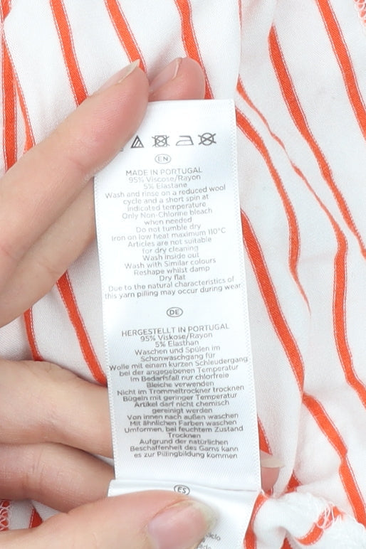 Hobbs Women’s White Orange Striped T-Shirt XS Scoop Neck