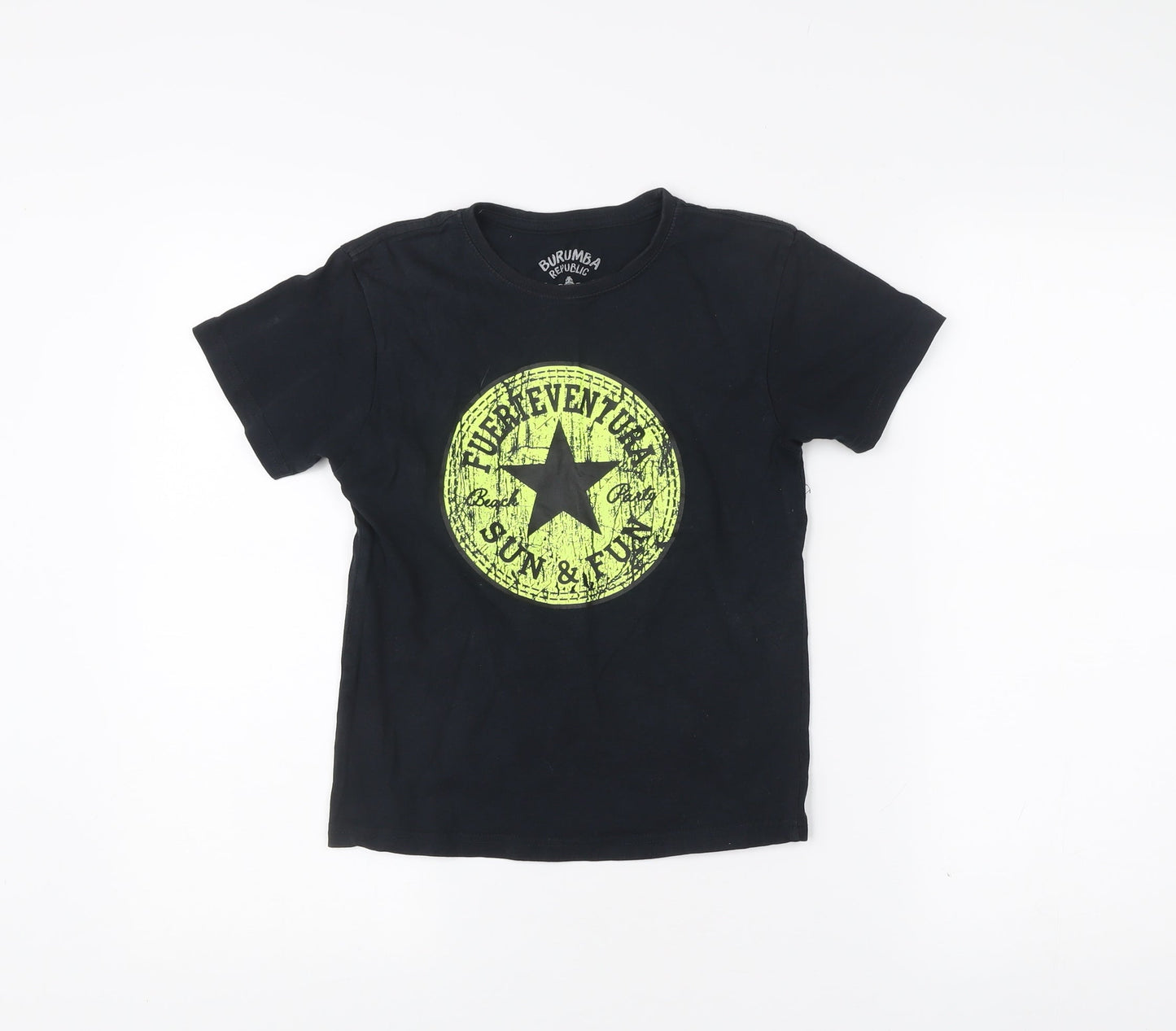 Burumba Republic Boys Black Graphic Print Logo T-Shirt 7-8Y Cotton