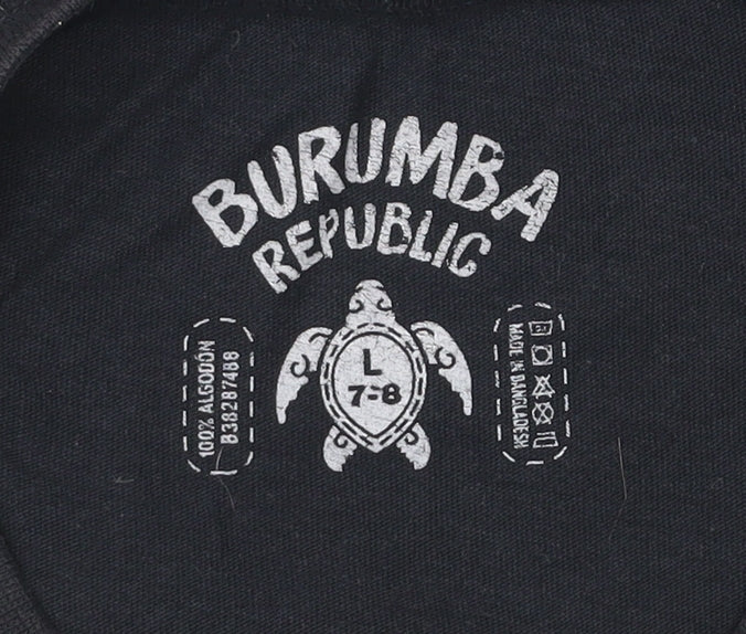 Burumba Republic Boys Black Graphic Print Logo T-Shirt 7-8Y Cotton