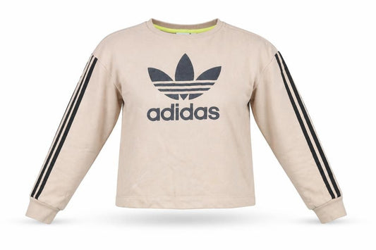 Adidas Womens Beige Sweatshirt Size 10 Crew Neck Pullover Logo Print