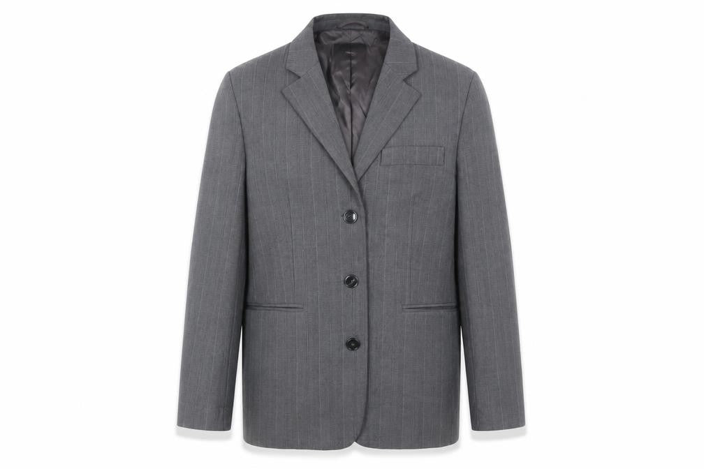 MNG Men’s Grey Striped Blazer Jacket Size S Regular Fit Smart