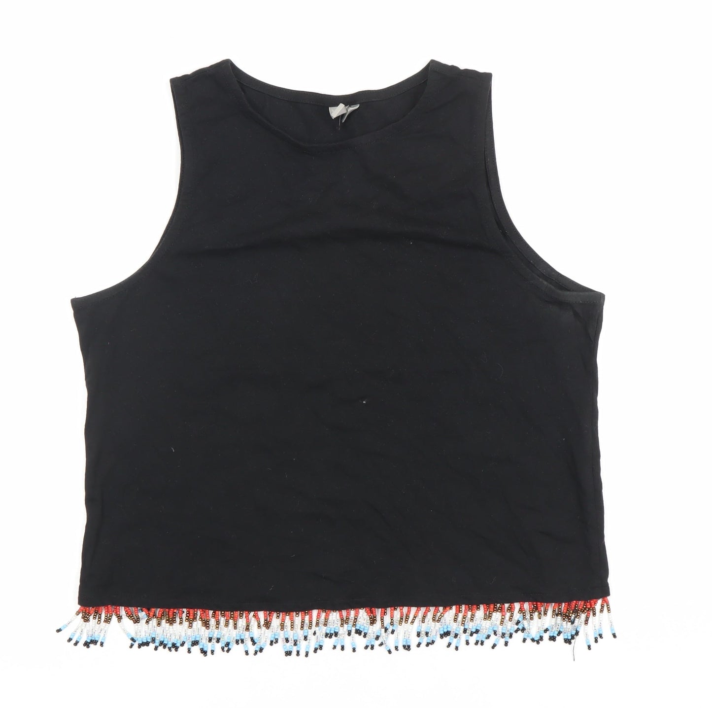 ASOS Womens Black Cotton Beaded Cropped Tank Top Size 8