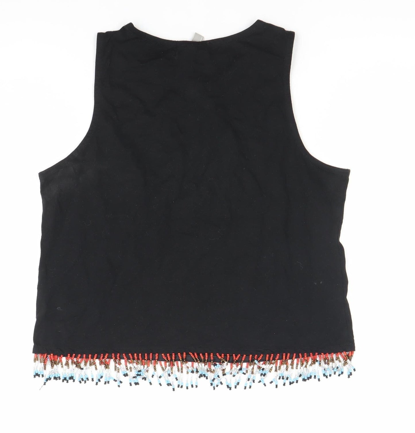 ASOS Womens Black Cotton Beaded Cropped Tank Top Size 8