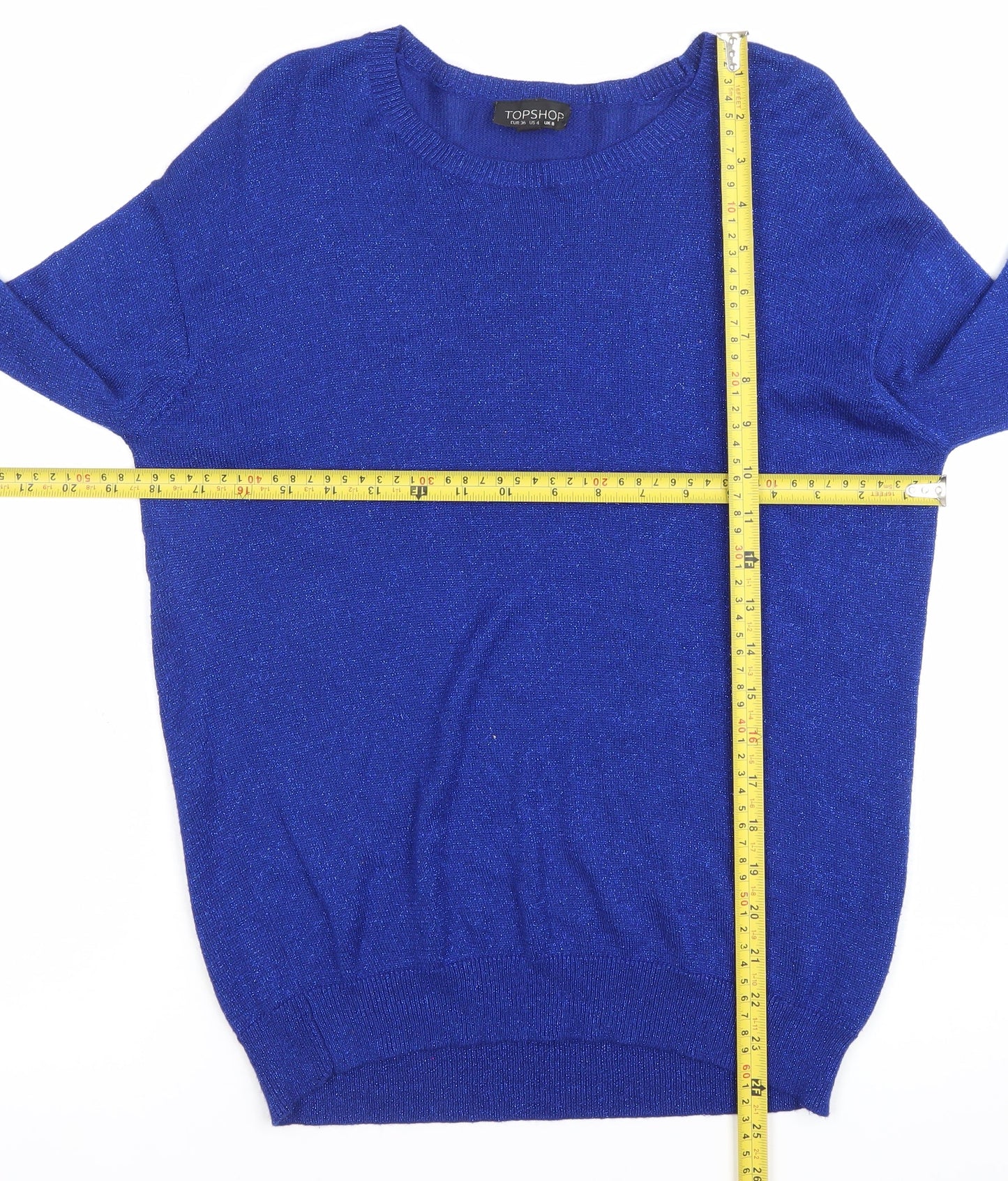 Topshop Women’s Blue Knit Pullover Jumper Size 8 Crew Neck Long Sleeve