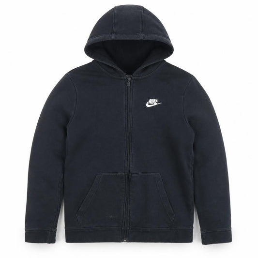 Front view of Nike boys’ black full zip hoodie xl 158-170cm standard fit logo
