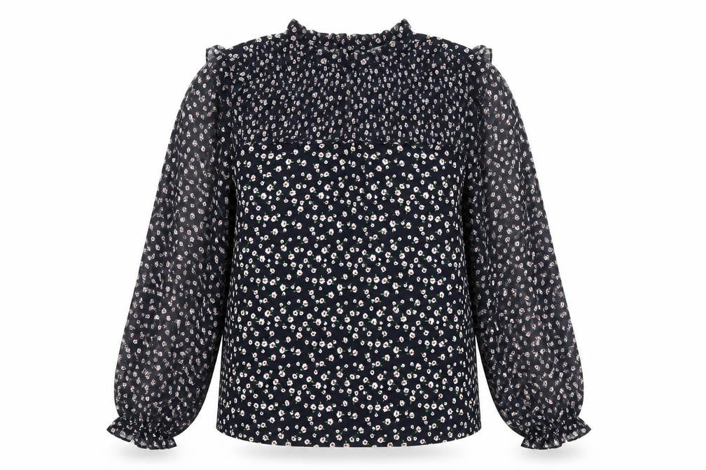 Oasis Womens Black Floral Chiffon Long Sleeve High Neck Blouse Size S