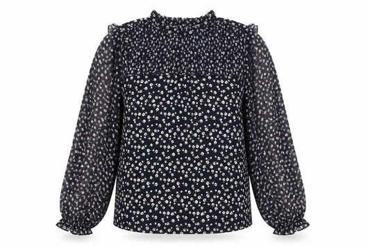 Oasis Womens Black Floral Chiffon Long Sleeve High Neck Blouse Size S