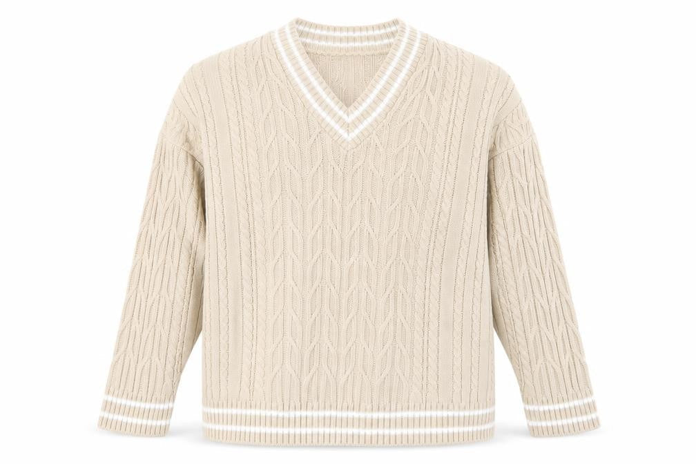 ASOS Men’s Beige XL V-Neck Cable-Knit Pullover Jumper