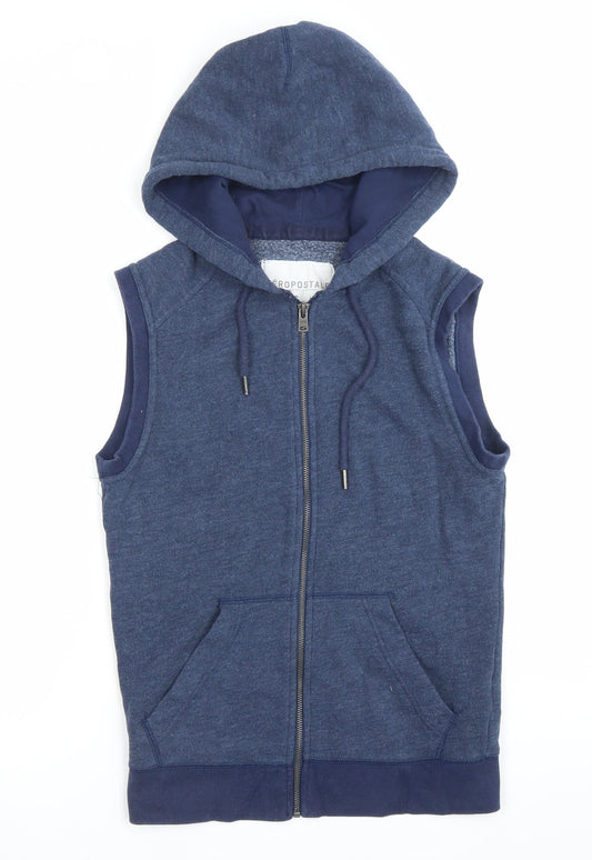 Aéropostale Mens Blue Sleeveless Hoodie Vest XS Full Zip Hooded
