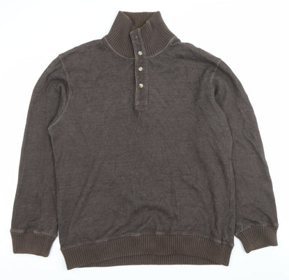 Marks & Spencer Mens Brown Henley Sweatshirt Medium Cotton