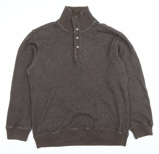 Marks and Spencer Mens Brown Henley Sweatshirt Medium Cotton