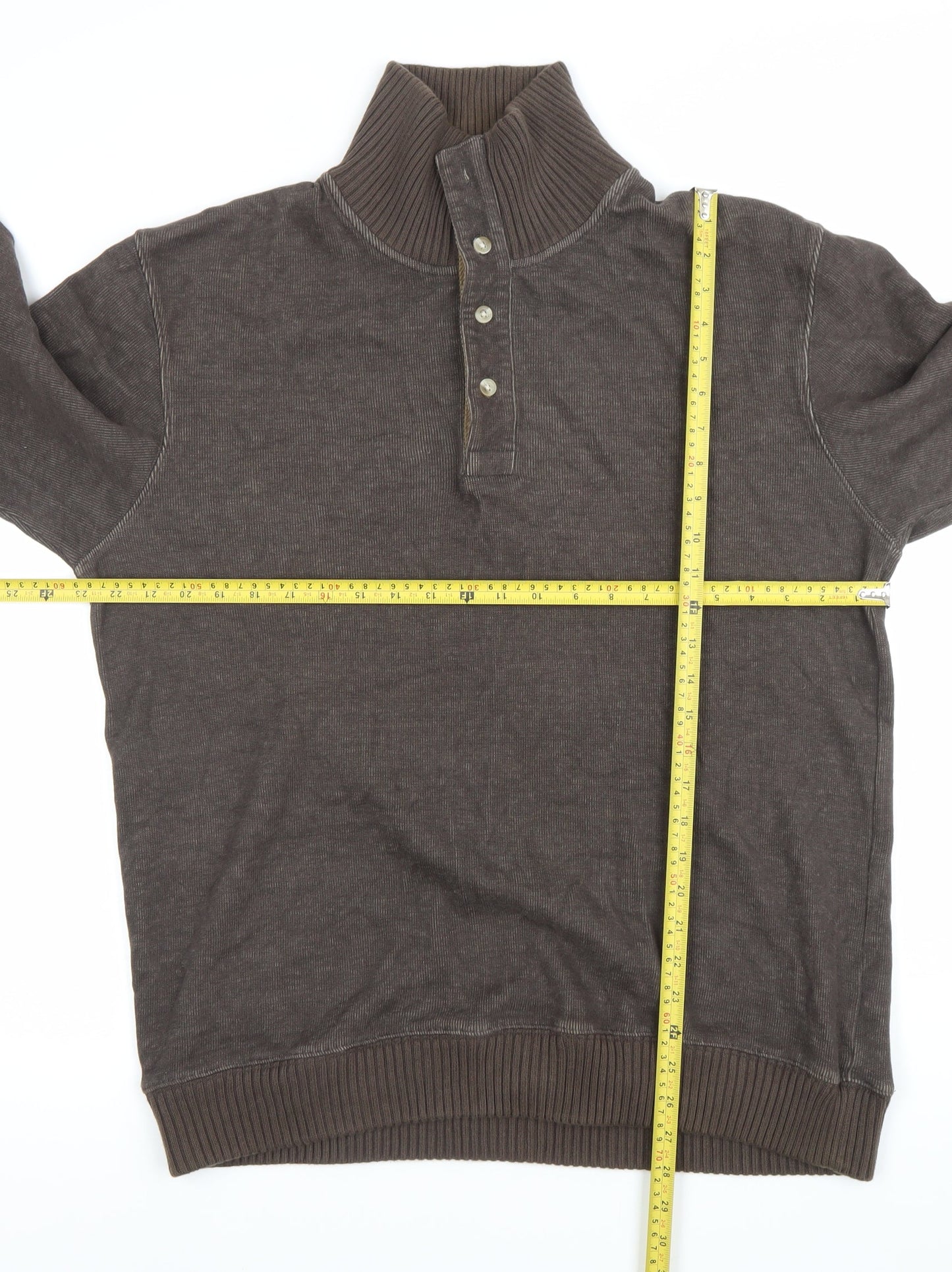 Marks and Spencer Mens Brown Henley Sweatshirt Medium Cotton