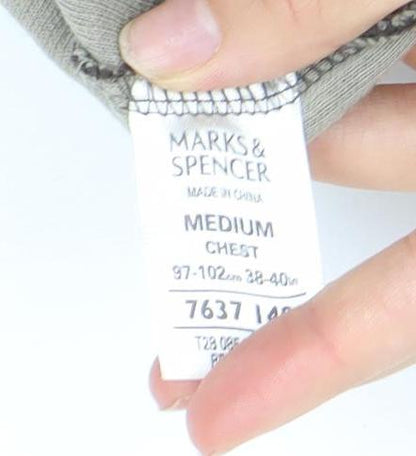 Marks & Spencer Mens Brown Henley Sweatshirt Medium Cotton
