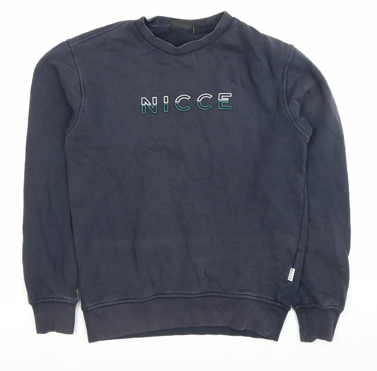 NICCE Mens Navy Blue XS Sweatshirt Crew Neck Pullover Logo Cotton
