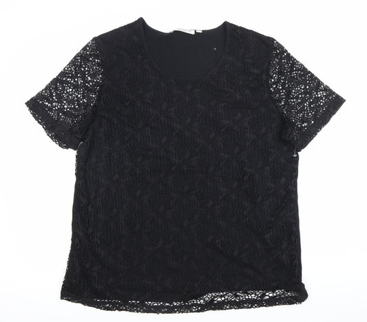 Bluhmod Women Black Lace Short Sleeve Scoop Neck Blouse Size 14