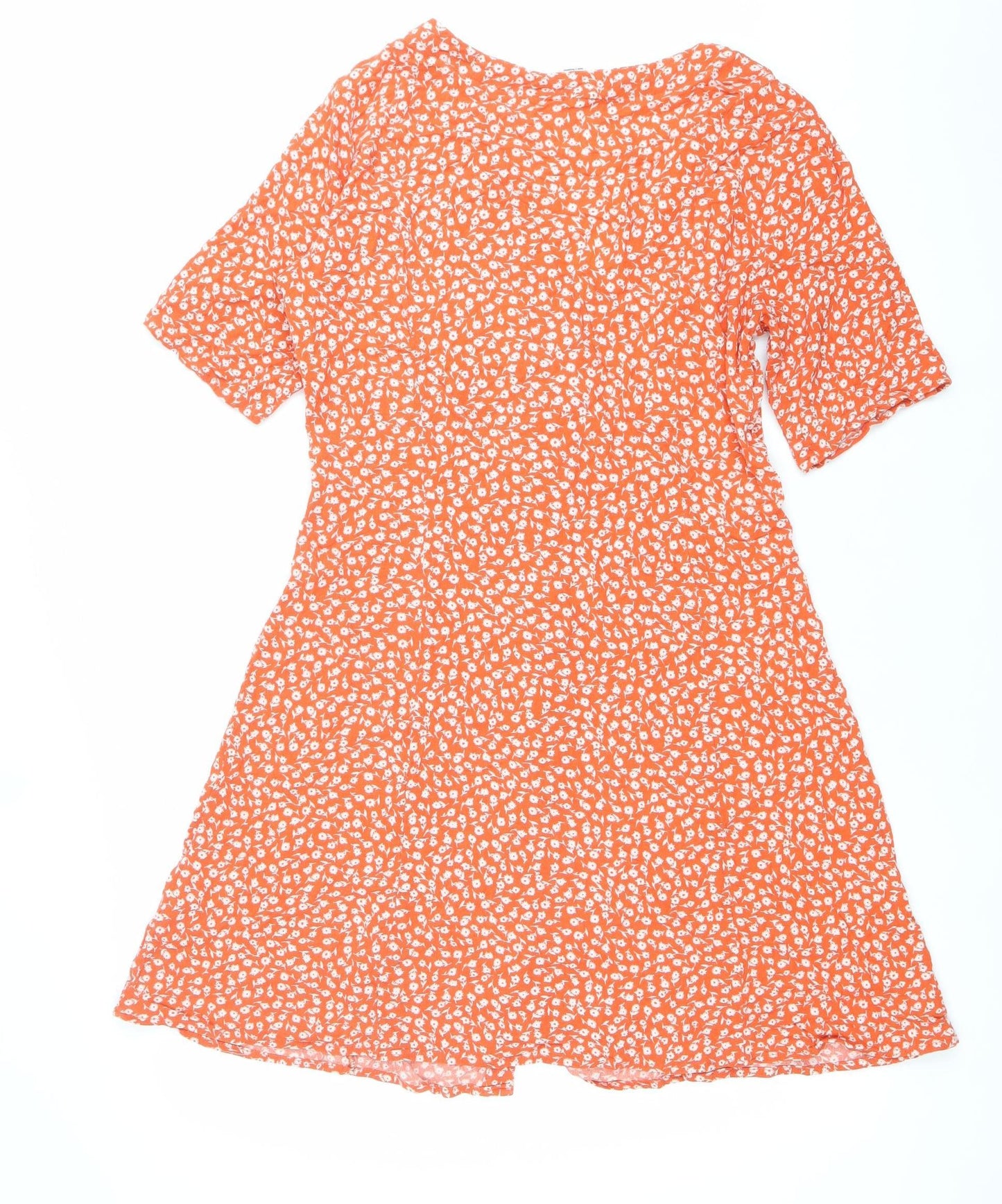 Monki Women’s Orange Floral A-Line Midi Dress Size S Viscose