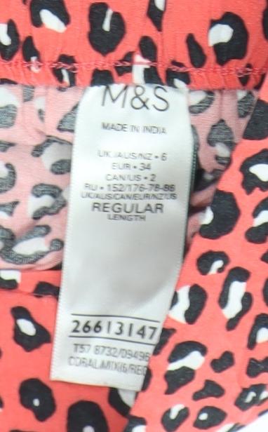 Marks and Spencer Women’s Red Animal Print Wide-Leg Trousers Size 6