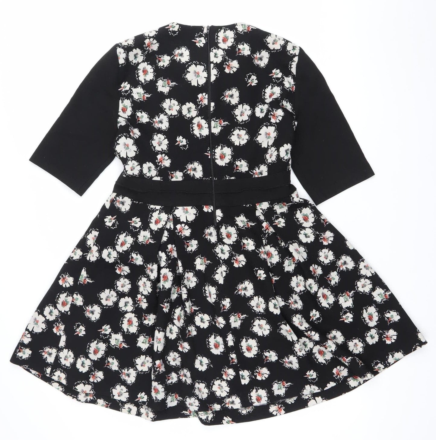 Zara Women Black Floral Fit & Flare V-Neck Dress Size L