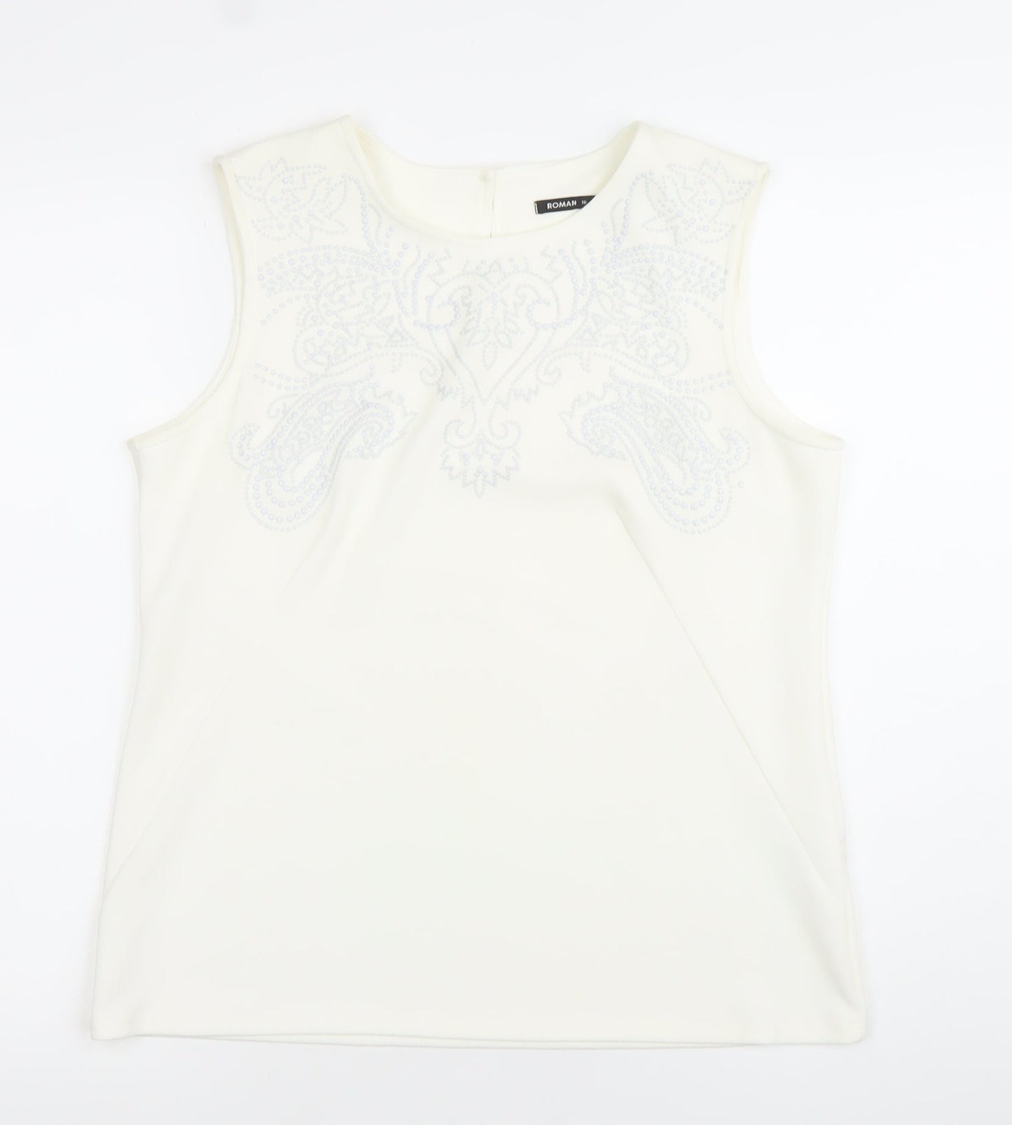 Roman Womens Ivory Beaded Sleeveless Blouse Size 16