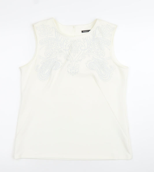 Roman Womens Ivory Beaded Sleeveless Blouse Size 16