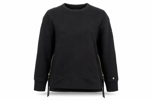 Next Womens Black Medium Sweatshirt Crew Neck Long Sleeve Cotton Zip Detail