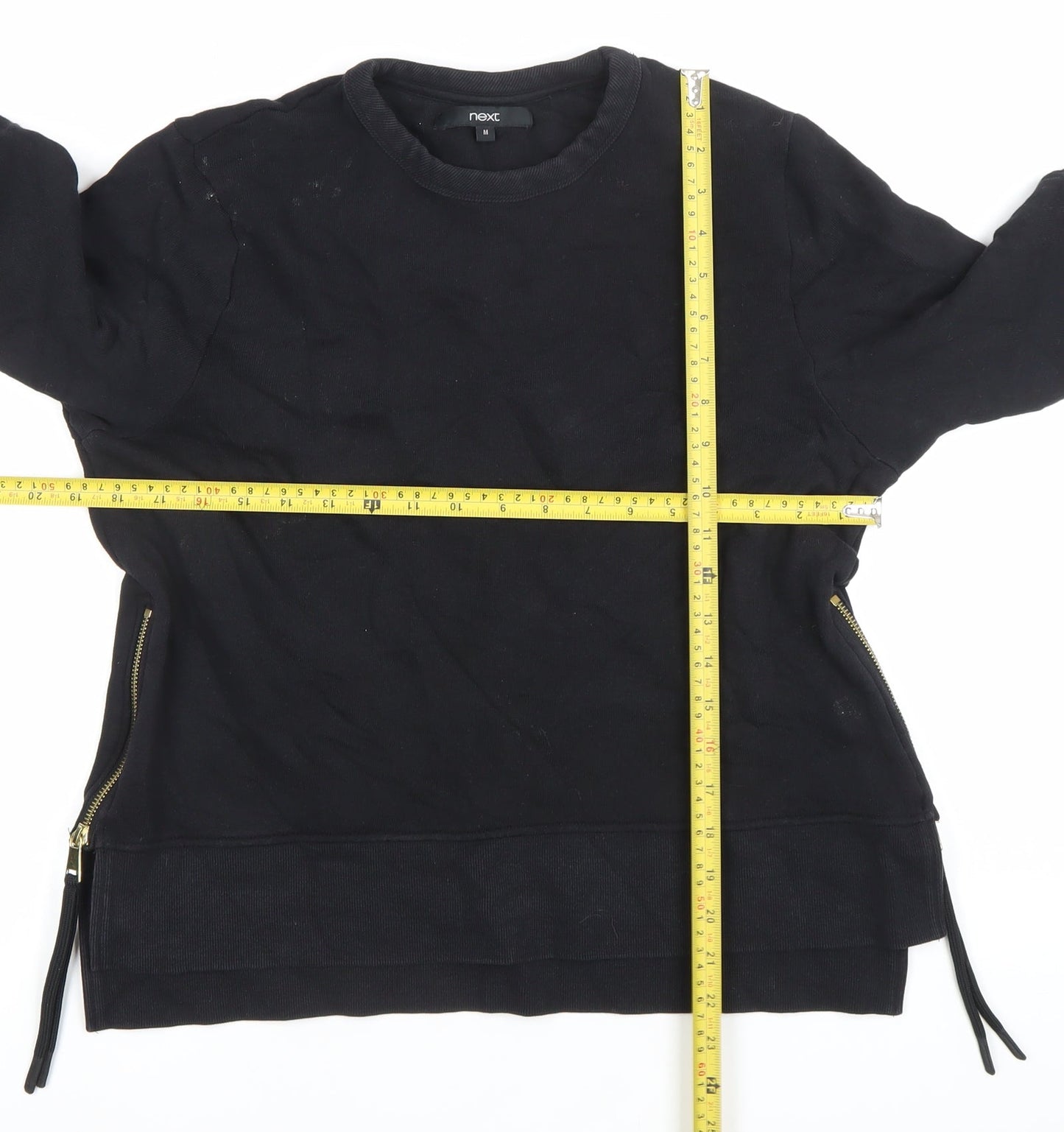 Next Womens Black Medium Sweatshirt Crew Neck Long Sleeve Cotton Zip Detail