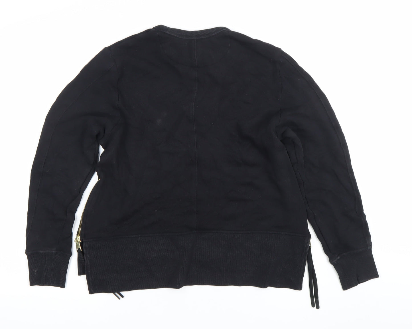 Next Womens Black Medium Sweatshirt Crew Neck Long Sleeve Cotton Zip Detail