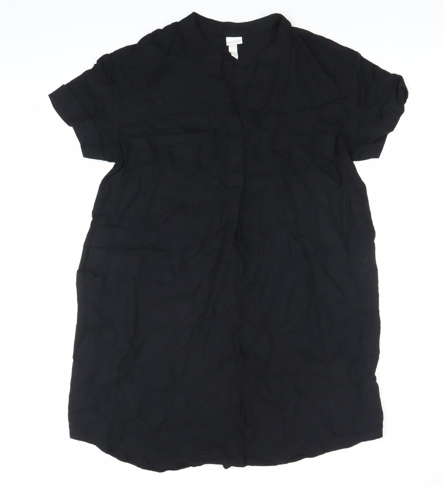 H&M Women’s Black Shift Dress Size S Short Sleeve Collared Viscose