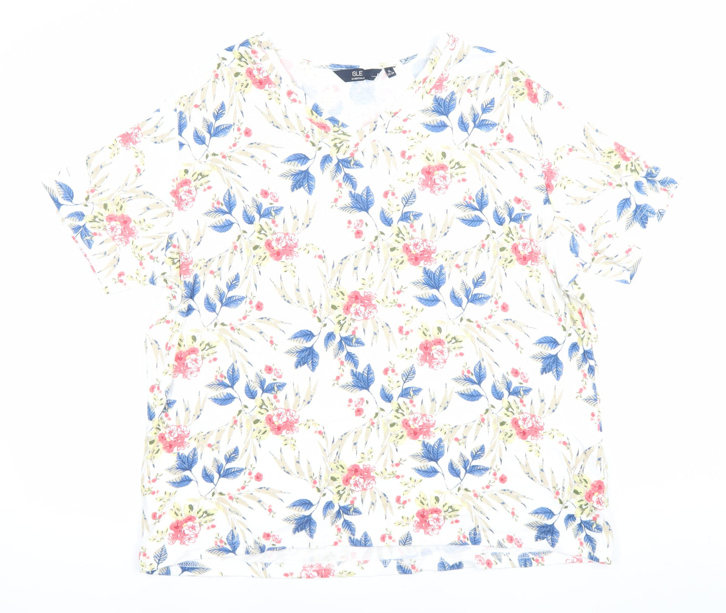 Isle Essentials Women’s Multicoloured Floral Cotton V-Neck T-Shirt Plus Size 22-24