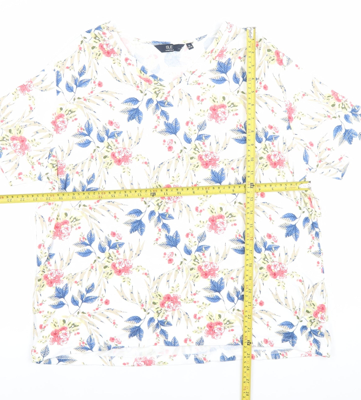 Isle Essentials Women’s Multicoloured Floral Cotton V-Neck T-Shirt Plus Size 22-24